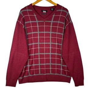 Alan Flusser Alan Flusser Silk Cashmere Sweater XL Burgundy Windowpane Plaid